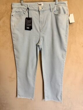 PAIGE Pale Blue Cropped Frayed-Hem Jeans